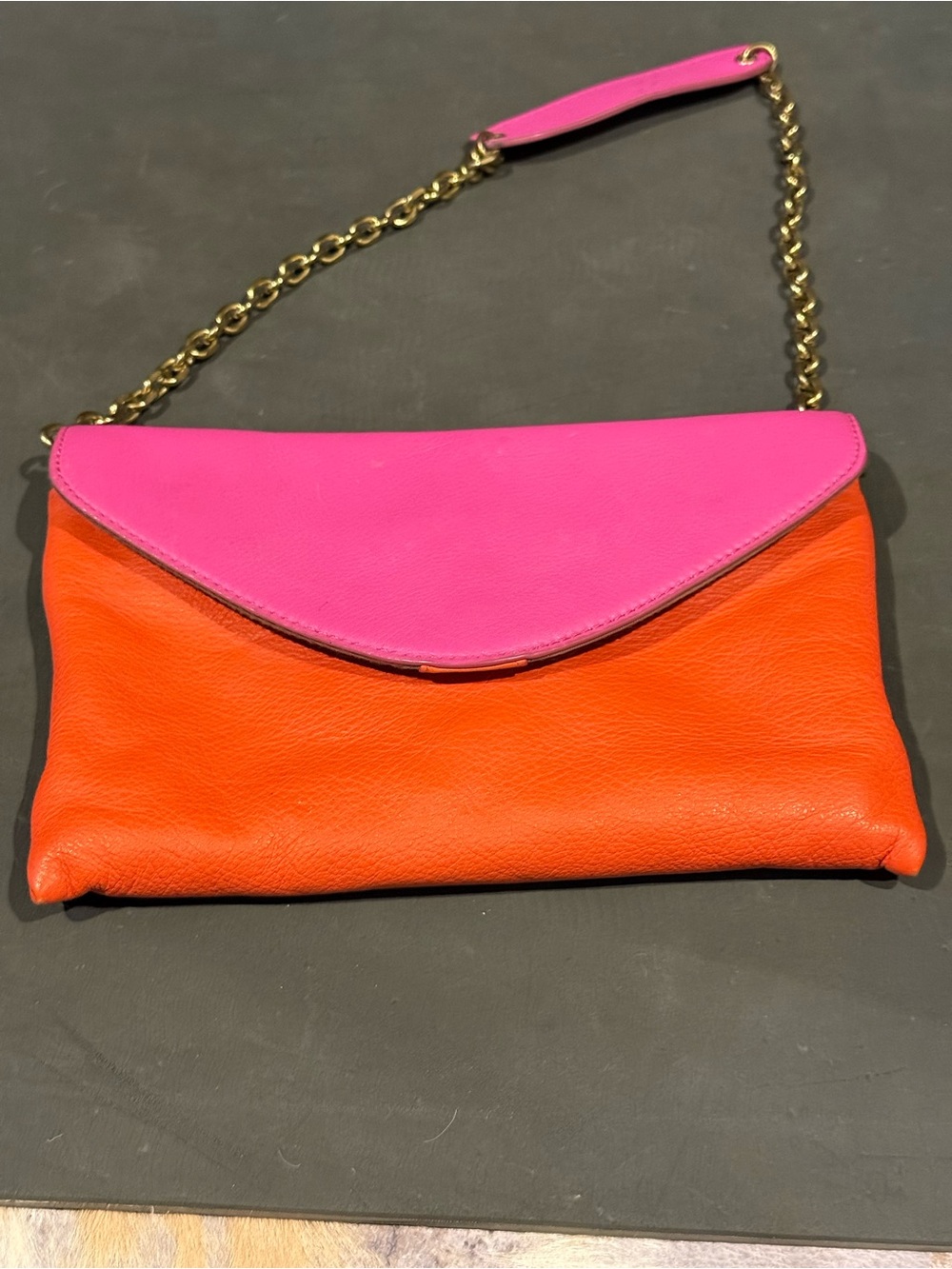 J.Crew Colorblock Leather Invitation Envelope Clutch – Pink & Orange 11x7